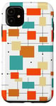 iPhone 11 Orange Turquoise Squares Retro Mid Century Modern Pattern Case