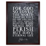 John 3:16 For God So Loved The World He Gave His Son Christian Bible Verse Quote Scripture Typography Art Print Framed Poster Wall Decor 12x16 inch