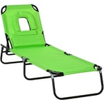 Outsunny - Bain de soleil pliable transat inclinable 4 positions chaise longue de lecture 3 coussins fournis vert