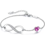 925 Sterling Silver Infinity Heart Armband Dam Lila