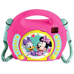 Lexibook Disney Junior Minnie Mouse Lecteur CD pour enfant avec 2 microphones jouets, prise écouteurs, à piles, Rose, RCDK100MN