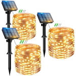 Peasur Lot de 3 Guirlande Solaire Exterieur, 3x12M 120 LED Golaire Extérieur IP65 Étanche, 8 Modes Guirlande Lumineuse Exterieure Solaire pour Jardin Terrasse Noël Mariage Fête, Blanc Chaud