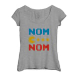 T-Shirt Femme Col Echancré Pac-Man Nom Nom Jeux Vidéo Retro Gaming 8 Bit