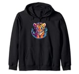 Cute Baby Tiger Illustration With Leaves Zip Hoodie