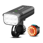 EBUYFIRE Ensemble Lumière Vélo Rechargeable USB, 6* LED Phare de Vélo 3000 Lumens Vrès Lumineux, 5 Modes d'éclairage Avant et Arrière, 5200mAh IPX5 étanche pour Tous Les vélos