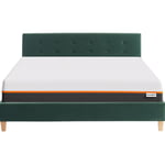 Ensemble lit 160x200 en velours vert bouteille Milo + Matelas mousse gel à mémoire de forme, double confort - Dual Confort