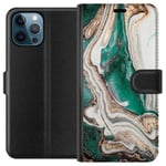 Apple iPhone 12 Pro Svart Plånboksfodral Grön / Guld marmor