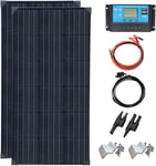 200w 12v panneau solaire système 2 x 100 watt panneaux solaire 20A contrôleur de charge solaire pour Camping-car, Bateau, Caravane, hangar (200.00, Watts)