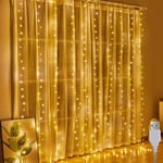 A.bigwhale Rideau lumineux 2 x 2 m, rideau lumineux intérieur, 200 LED, rideau lumineux USB à suspendre, blanc chaud, pour Noël, fête de mariage, décoration murale de chambre à coucher