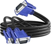 VGA Splitter Cable for 2 Monitors 3 Male Dual Monitor Y Adapter Video Cord 1080P