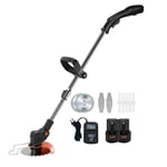 WEIMING INC Cordless Grass Trimmer 1800W Powerful Cordless Electric Strimmer with Metal Blades & 24V/7Ah Battery*2,Lightweight Garden Edger Cutter,Adjustable Head & Telescopic Handle