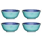 KitchenCraft Footed Zig-Zag / Spotty-Patterned Ceramic Bowls, 15.5 cm (6") - Blue / Turquoise (Set of 4)