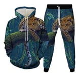 Unisexe 3D Sweat À Capuche Pantalon De Jogging,Sweat-Shirts À Capuche Décontractés Ensemble De Survêtement Bleu Forêt Pull À Col Rond Et Pantalon De Jogging À Imprimé Animal Léopard avec M