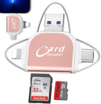 Lecteur de Carte SD TF Universel Multi-Ports 4 en 1, Lecteur de Carte SD Micro USB, 4 en 1 Lecteur de Carte Mémoire SD/Micro, Doppio Connettore a SD/TF/MS/CF OTG Card Reader Adapter PC, Rose