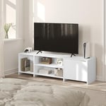 WOLTU Meuble TV, Banc TV, Jusqu'à 70 Pouces, Armoire Basse, avec Étagère Réglable, 1 Placard, 3 Compartiments, Design Détachable, 3 en 1, en Bois D'ingénierie, Blanc, 160x39x45cm