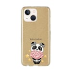 Coque pour Iphone 13 paillettes dore panda fleur