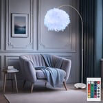 Lampe Arc Lampadaire Lampe LED Télécommande Plumes Réglable en Hauteur Blanc RGB