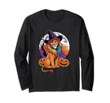 Fun Cute Lion Witch with Rainbow Mane, Halloween Pumpkins Long Sleeve T-Shirt