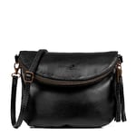 FIRENZE ARTEGIANI Women's Genuine Leather Bag with Half Moon Flap - Sevage Leather Finish - Soft Touch - Made in Italy - Real Italian Leather - 23 x 19 x 4 cm - Colour: Black