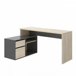 Bureau dangle reversible 1 tiroir + 1 porte - Decor chene et gris - L 139 x P 92 x H 75 cm - ROX - Multicolore