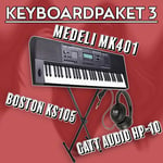 Keyboardpaket 3: Medeli MK401 + Hörlurar & Stativ