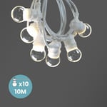 Guirlande Guinguette 10M Cable Blanc IP65 - Guirlande Electrique Exterieur 10 Bulbes Transparents - Guirlande Guinguette Décoration pour Jardin et