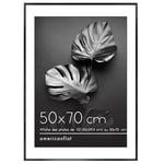 Americanflat Cadre Photo Aluminium 50x70 cm Noir - Cadre A2 avec Passe-Partout ou 50x70 cm sans Passe-Partout – Verre Plexiglas, Matériel de Suspension Mural Intégré