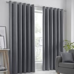 Fusion Strata Dim Out Woven Eyelet Curtains - Charcoal Width 117Cm X Drop 137Cm