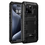 seacosmo iPhone 15 Pro Case, IP68 Waterproof Shockproof Tough Armour Heavy Duty Metal Cover with Built-in Screen Protector, Full Body Sealed Protective Case for iPhone 15Pro - Black