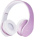 Casque Bluetooth sans Fil Casque sans Fil avec Micro intégré Hi-FI Stereo Micro SD/TF, FM Radio Casque Pliables pour iPhone/Android/iPad/Ordinateurs Portables (Violet/Blanc)