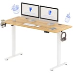 FLEXISPOT Lite Bureau Assis Debout Électrique - Bureau Debout Réglable en Hauteur avec Porte-gobelets et Crochets, Panneau Clavier Contrôle à Fonctions Mémoires 110x60 cm(Cadre Blanc+Plateau Érable)