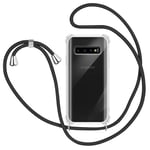 Collier pour Samsung Galaxy S10 Plus Coque, Étui pour Téléphone avec Cordon Transparente TPU Bumper Lanyard Case Tour de Cou Chaîne Cordon Lanière Housse Etui pour Samsung Galaxy S10 Plus - Noir