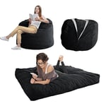 MAXYOYO Lit de Sac de Haricots - Se transforme d'un Fauteuil Poire de Haricots en Lit - Pouf Poire avec Housse Douce et Rembourrage Moelleux Inclus pour Adulte, Invités (Noir, Reine)