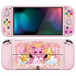 PlayVital ZealProtect Soft Protective Case for Nintendo Switch OLED, Flexible Protector Joycon Grip Cover for Switch OLED with Thumb Grip Caps & ABXY Direction Button Caps - PP & Pink