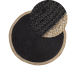 Tapis Rond Tressé Fait Main Style Boho 120 cm en Jute Noir Menemen