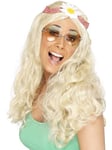 Smiffys Groovy Wig, Blonde with Daisy Headband, 1960's Groovy Fancy Dress, Adult Dress Up Wigs