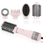 4 in 1 Hair Dryer Brush Set, PARWIN PRO BEAUTY Hot Air Styler with 4 Attachments as Hairdryer, Hot Air Brush, Hair Diffuser, Hot Brush for Hair Styling, Ionic Care Frizz-Free, 1000 Watts, Pink