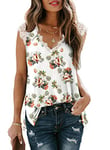 Aokosor Summer Tops for Women V Neck Lace Vests Ladies Casual Sleeveless Tank White Floral Size 18-20