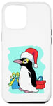 Coque pour iPhone 12 Pro Max Pingouin de Noël avec bonnet de Père Noël et cadeaux - Art de vacances