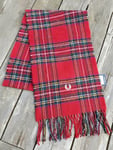 Genuine FRED PERRY 100% Wool Royal Stewart Tartan Red SCARF 160 x 24cm Tag C2114