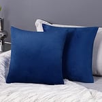 Deconovo Lot de 2 Taie d'oreiller en Velours Housse de Coussin 60x60cm Bleu Marine Housse de Coussin pour Exterieur