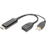 Câble de raccordement Digitus DisplayPort / HDMI / USB Prise femelle DisplayPort , Fiche mâle HDMI-A, USB-A mâle 0.2 m noir AK-330101-002-S 4K UHD,