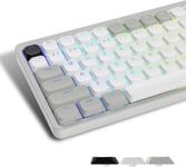 Low Profile Keycaps 144, PBT Touches Clavier 75 pourcent Shine Through, Touches pour ANSI US 60% 65% 75% 80% 100% Cherry Gateron MX Commutateur Clavier mécanique, Gris/Blanc