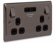 BG Nexus Double Socket 2 USB Ports in Black Nickel 3.1A NBN22U3B Black Inserts