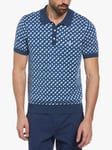 Original Penguin Polo Neck Short Sleeve Geometric Knit Cotton Jumper, Sargasso Sea