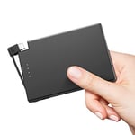 Auskang 3500mAh Mini Power Bank, Chargeur Portable USB C avec câble intégré, Petite Batterie Externe Compatible avec Samsung, Xiaomi, Huawei,Tablettes et Plus