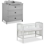 Monmobilierdesign - radek iii Chambre bébé commode à langer et lit en bois Gris 120x60 cm