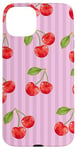 iPhone 15 Plus Red Cherry On Pink Stripe Cute Pattern Kawaii Case