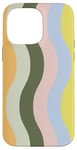 Coque pour iPhone 14 Pro Max Jaune, rose et orange, rayures ondulées pastel, esthétique des années 70