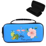 Etui pochette Switch LITE bleu personnalisee prenom flamant fleur rose